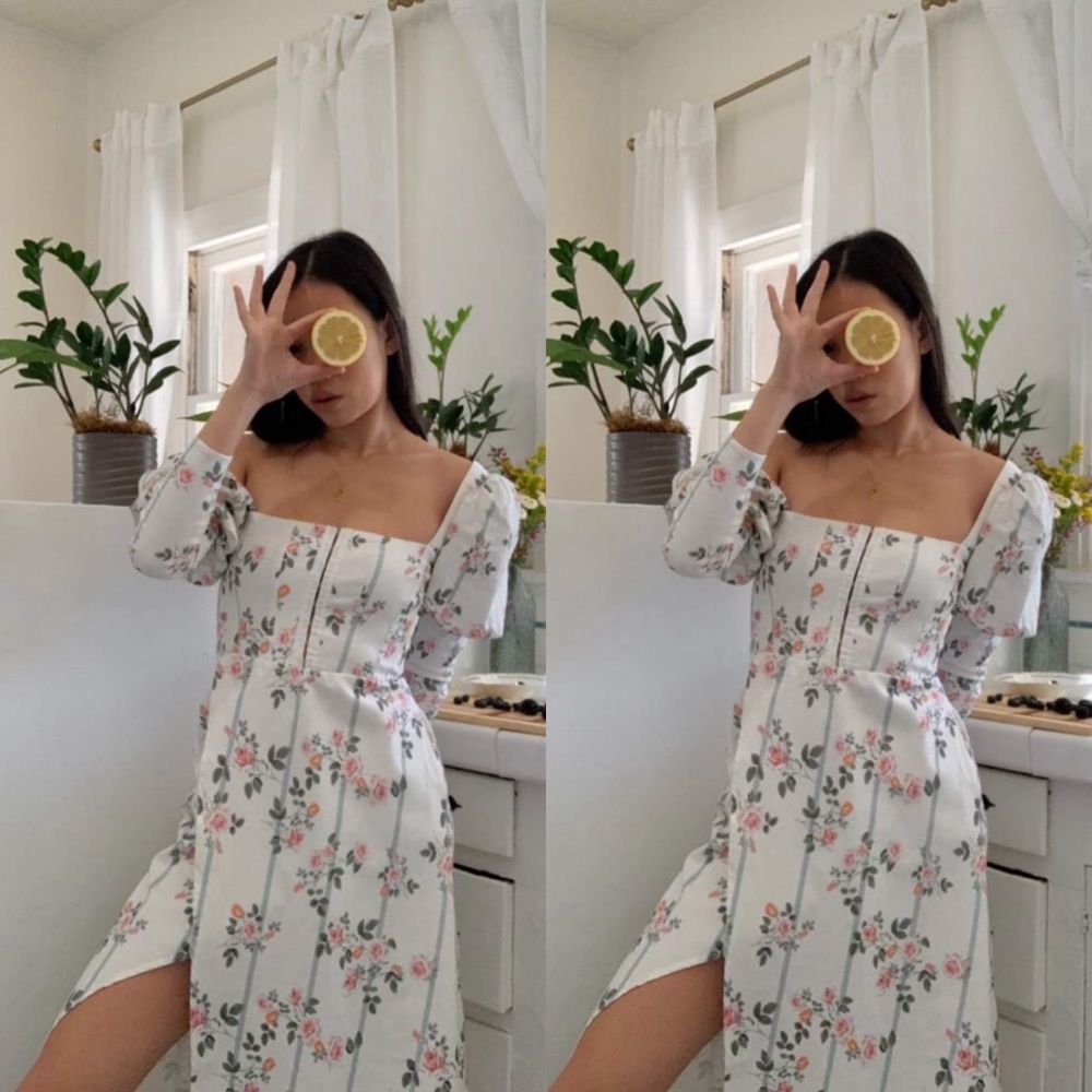 For Love And Lemons Floral Midi Dress - White and Pink